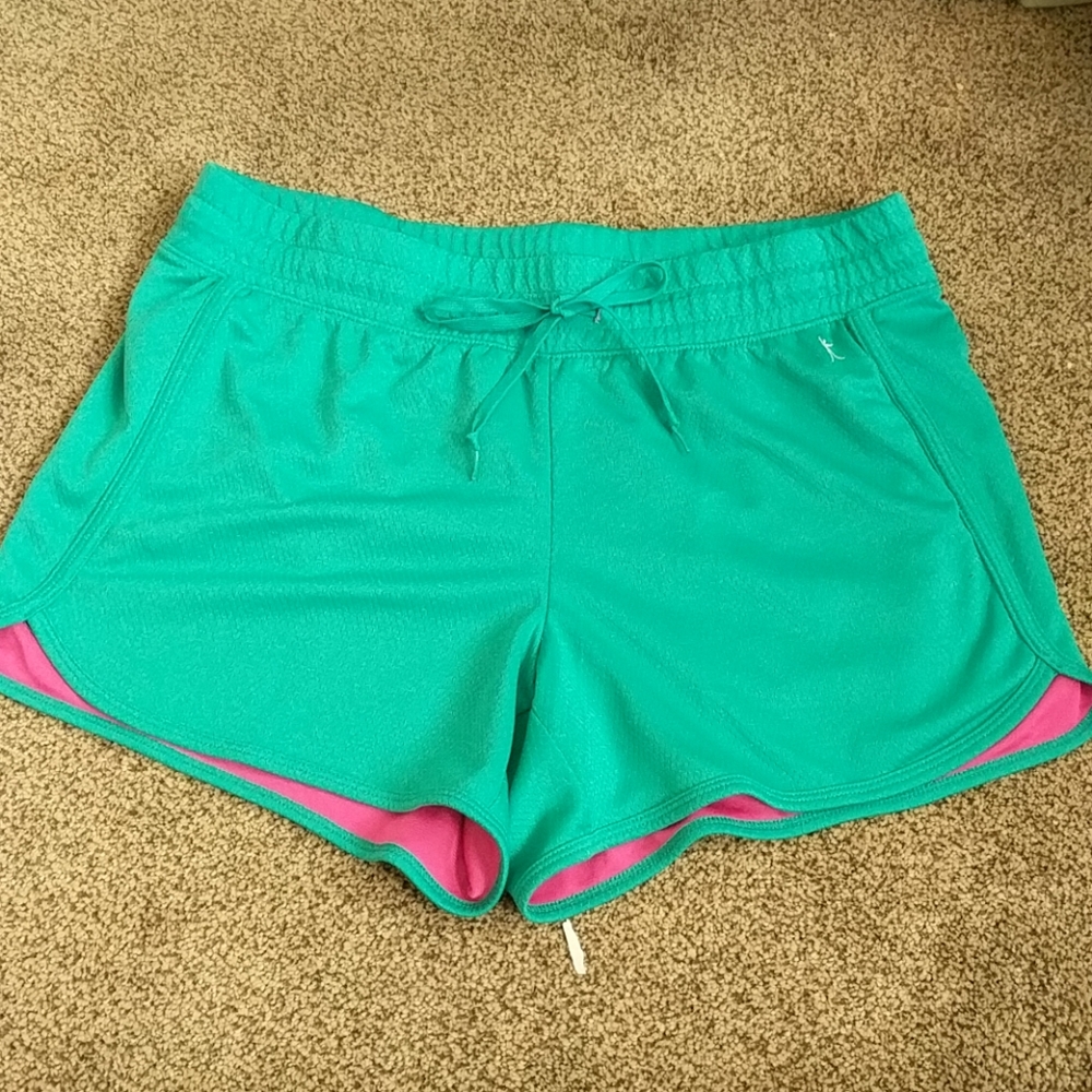 Danskin Now athletic shorts. Teal and pink.